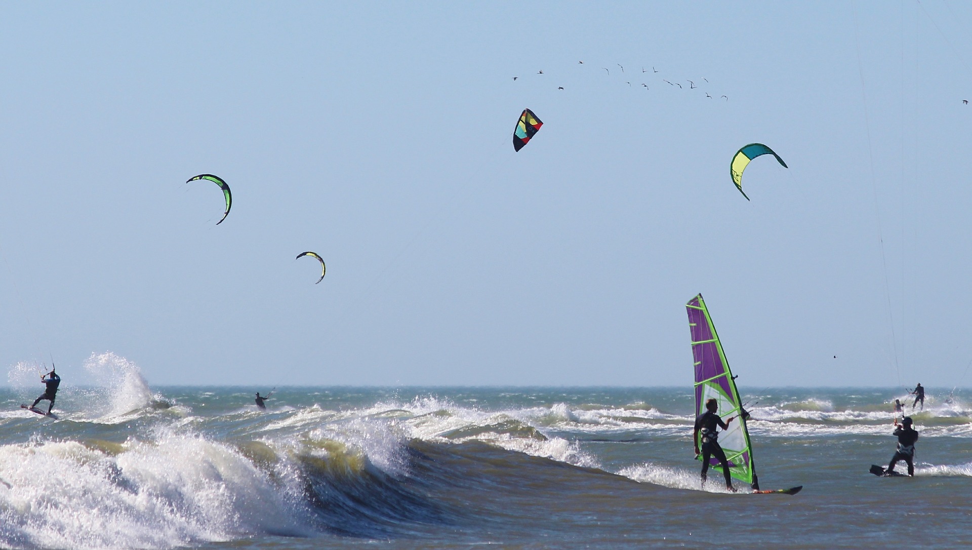 Kitesurfers enjoy a day on the water